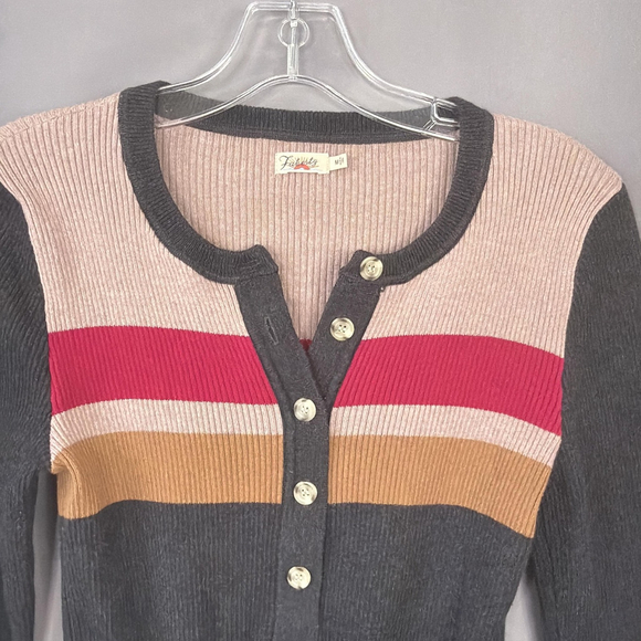 Faherty Sweater Womens Medium Stripe Mikki Henley Organic Cotton Cashmere Retro - Picture 5 of 9